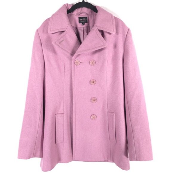 HALSTON STUDIO WOOL Blend Pink Coat Double Breasted UKRAINE🇺🇦MADE Size 8 - Picture 2 of 14